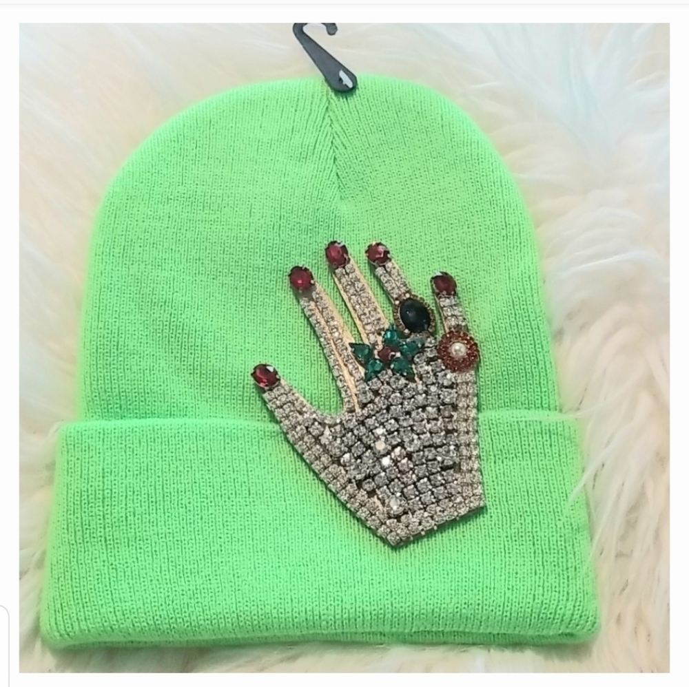 Neon green bling beanie
